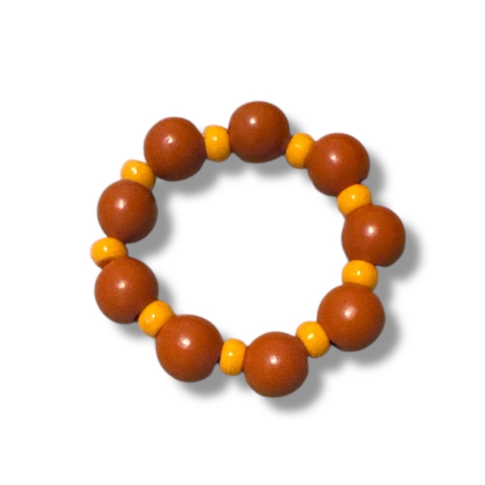 Handcrafted Boho Orange Pony & Wooden Beaded Bracelet